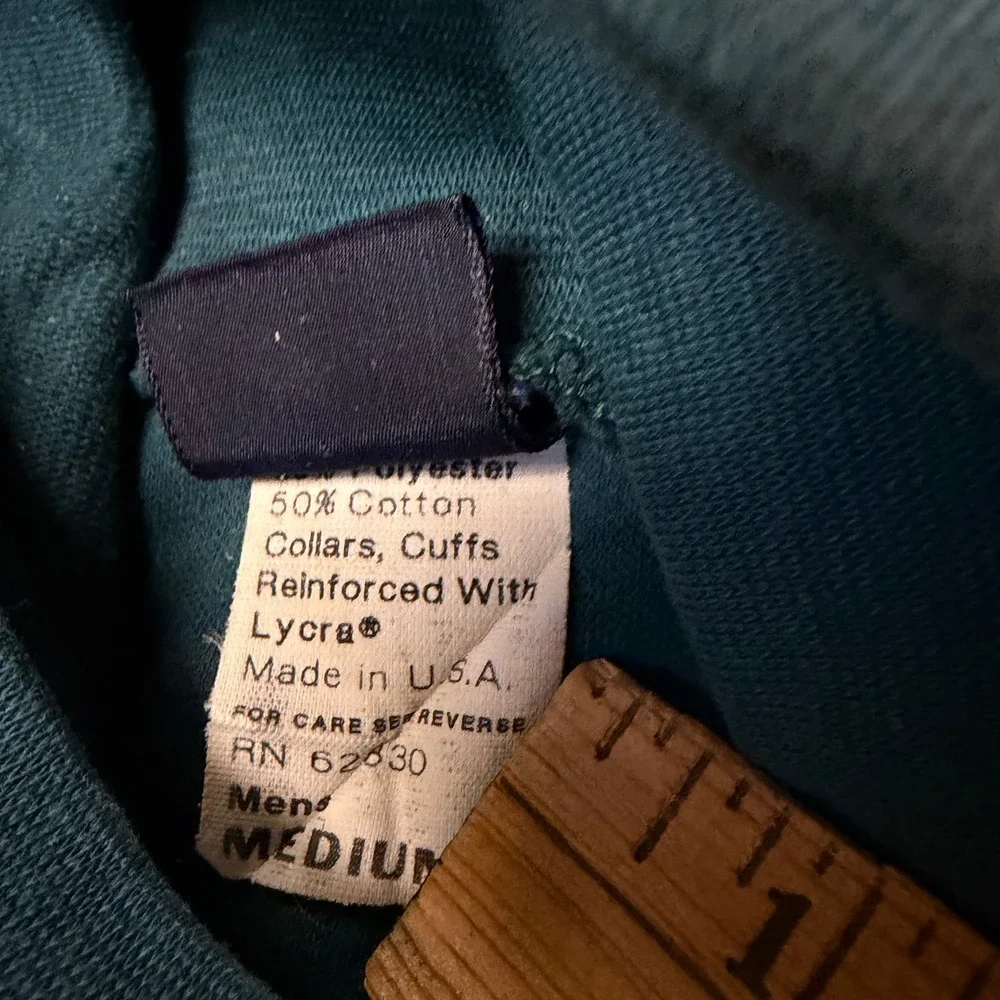 Vintage Lands End Turtleneck Mens Medium Teal Blue Green Made in USA Long Sleeve